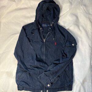 Polo Ralph Lauren Hooded Windbreaker Jacket Men's Small Cotton Blend Lightweight